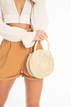 Natural Woven Straw Circle Detail Bag - Robynn