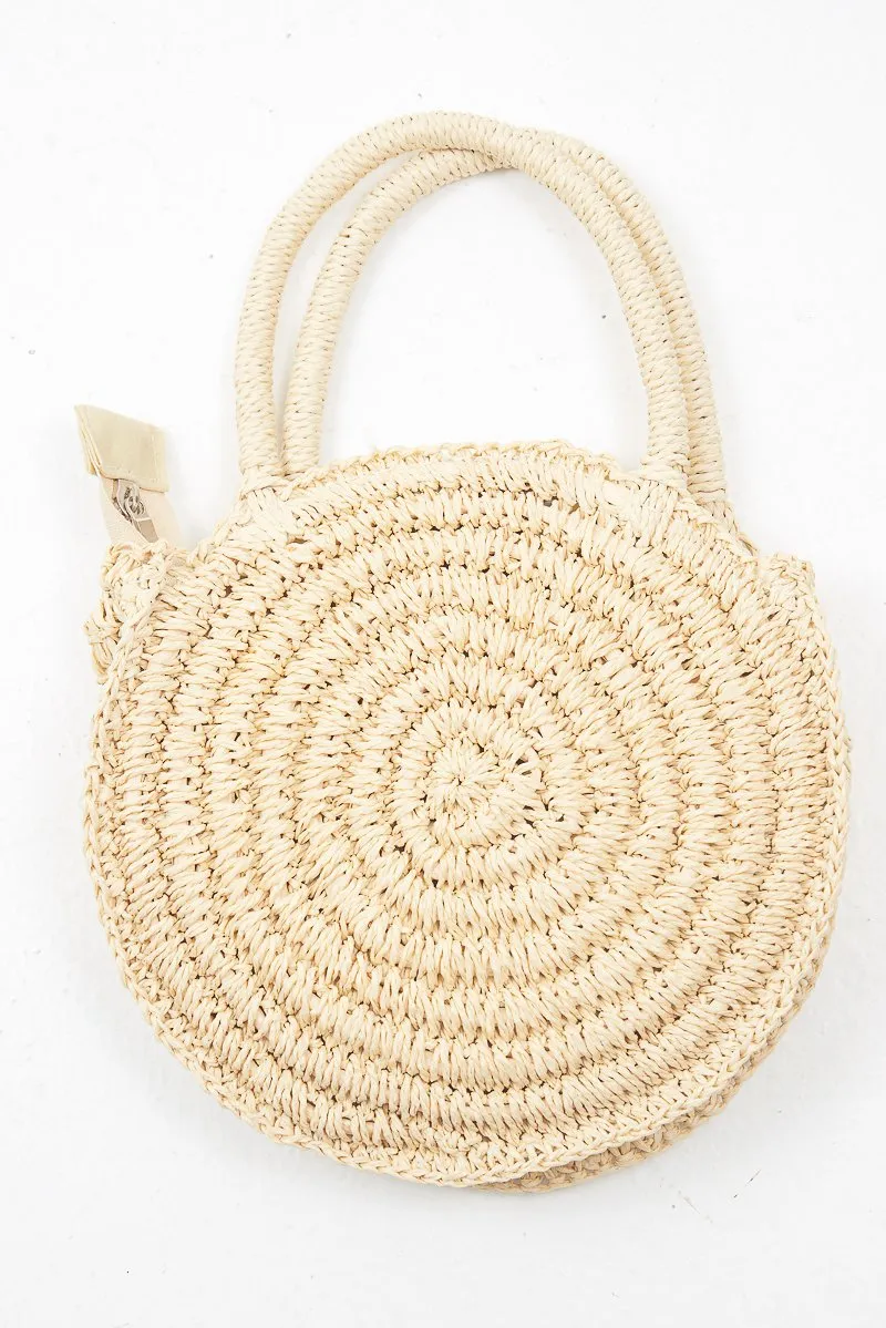 Natural Woven Straw Circle Detail Bag - Robynn