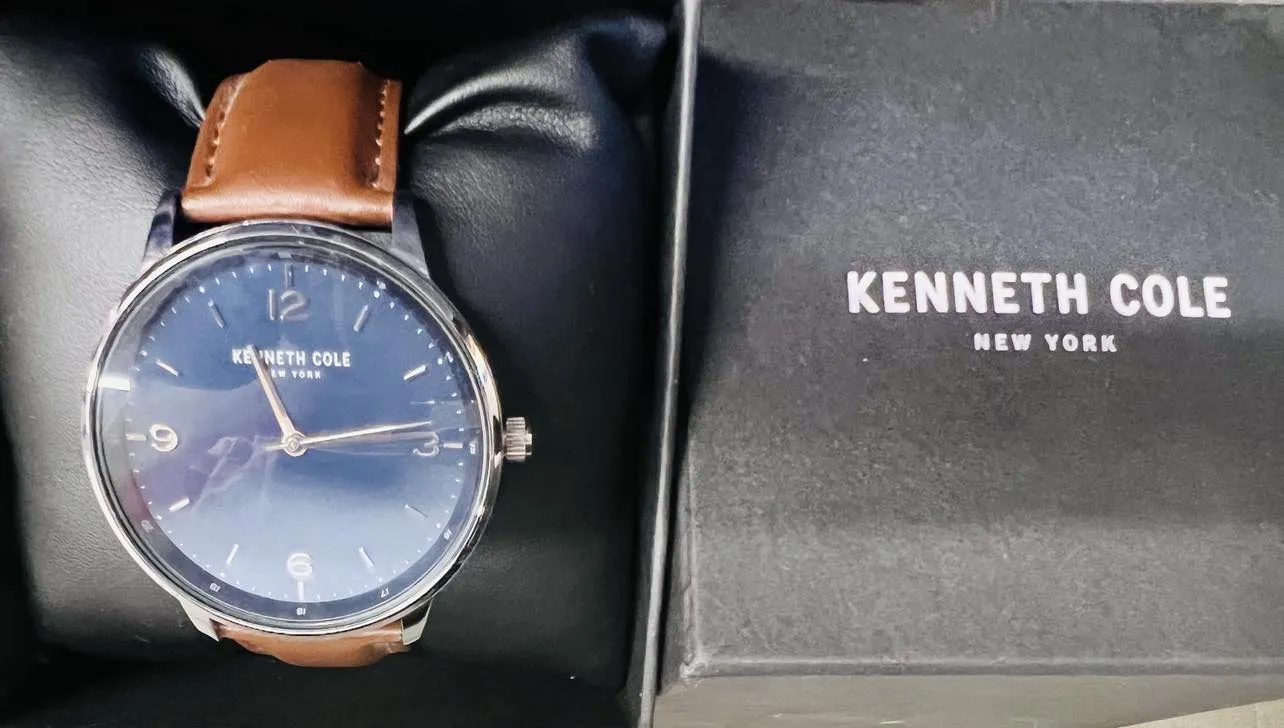 New Men's Kenneth Cole Watch, Blue Face, brown leather band! Needs Battery Retails $203 