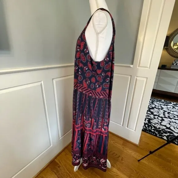 New NWT Gibson Latimer Ruffled Tiered Red White Blue Maxi Dress XXL