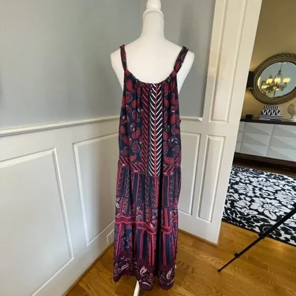 New NWT Gibson Latimer Ruffled Tiered Red White Blue Maxi Dress XXL
