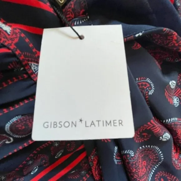 New NWT Gibson Latimer Ruffled Tiered Red White Blue Maxi Dress XXL
