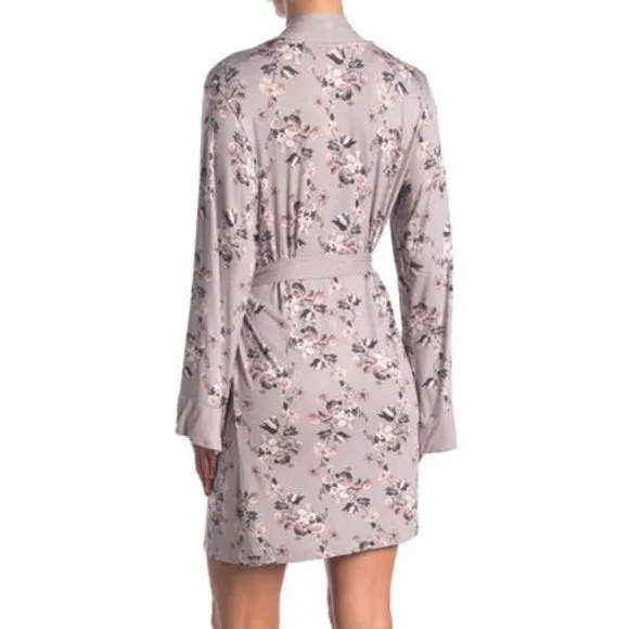NEW Vince Camuto Women Katia Mauve Bell Sleeve Floral Self Tie Short Mini Robe