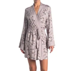 NEW Vince Camuto Women Katia Mauve Bell Sleeve Floral Self Tie Short Mini Robe
