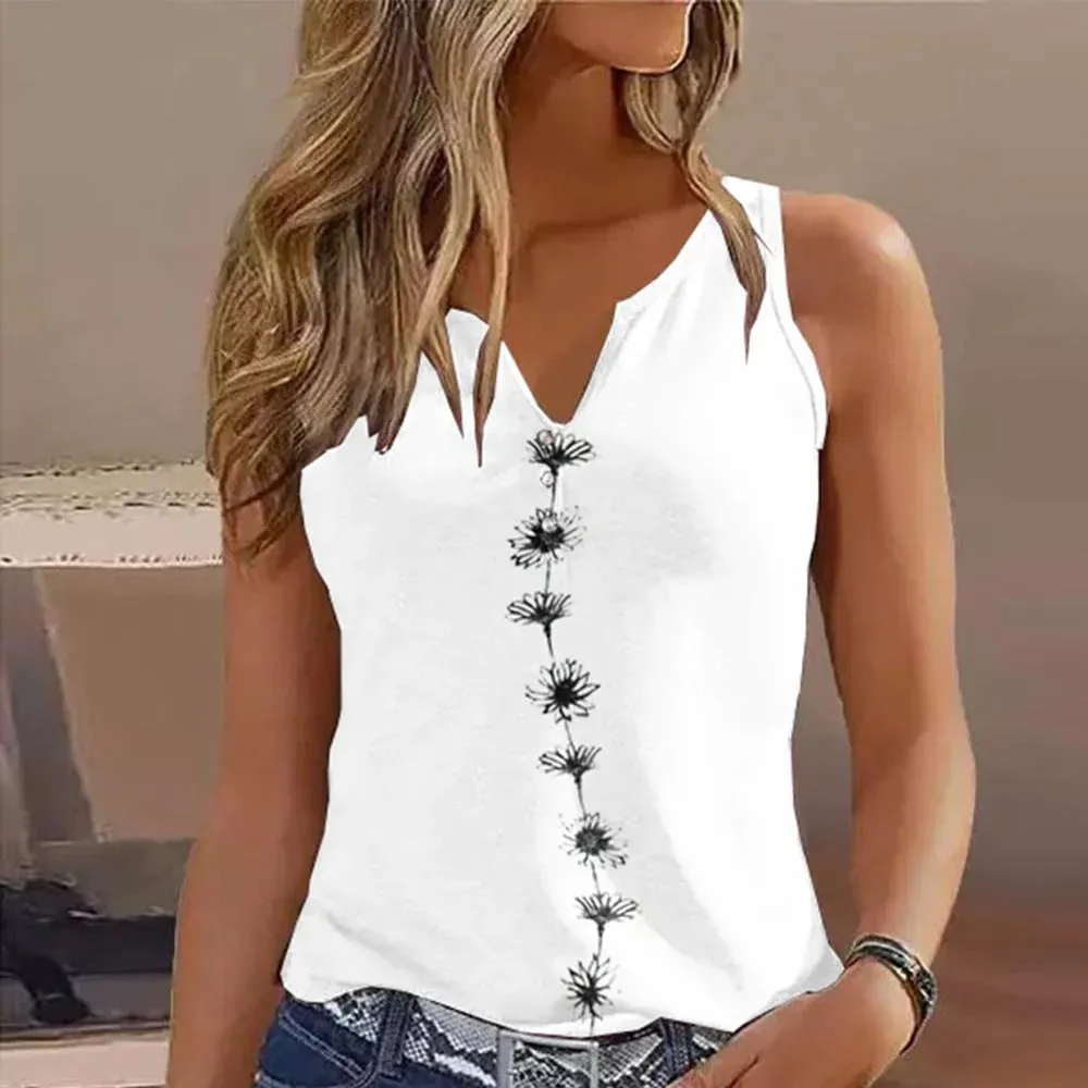 NEW White Notched Neck Sleeveless Daisy Tank Top, Size L, Retails $63