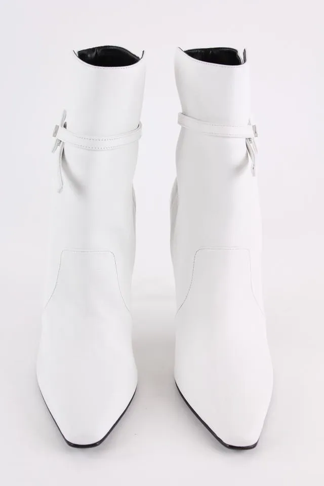 Off-White™ SZ 41 White Leather Zip Tie Pointed Toe Bootie 14off1221