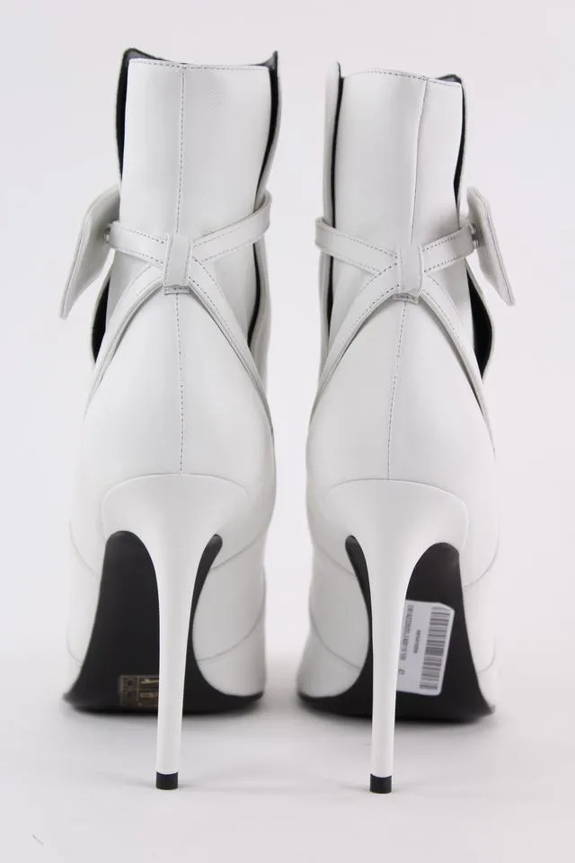 Off-White™ SZ 41 White Leather Zip Tie Pointed Toe Bootie 14off1221