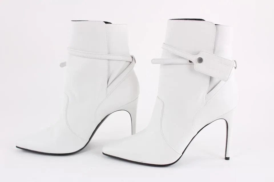 Off-White™ SZ 41 White Leather Zip Tie Pointed Toe Bootie 14off1221