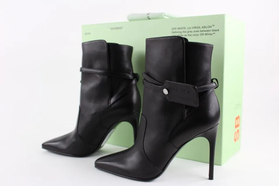 Off-White™  sz39 Black Leather Zip Tie Tag Ziptie Bootie 16off1221