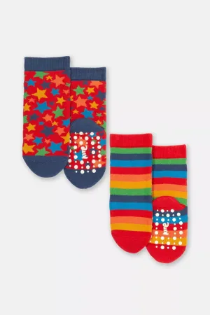 Organic Cotton Grippy Socks - Rainbow Red Stars & Stripes