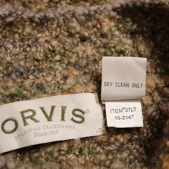 Orvis Wool Boucle Knit Mock Neck Pullover Heavyweight Sweater Green Size XL