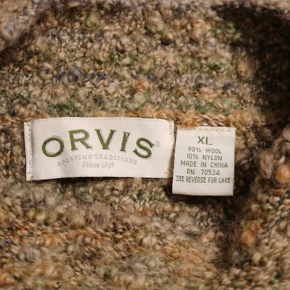 Orvis Wool Boucle Knit Mock Neck Pullover Heavyweight Sweater Green Size XL