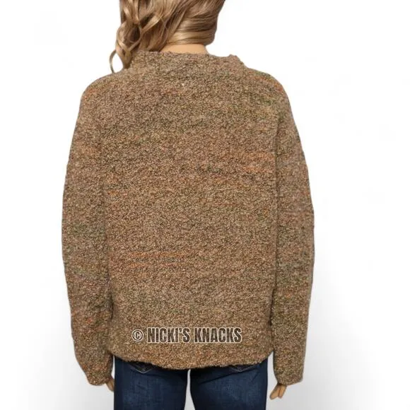Orvis Wool Boucle Knit Mock Neck Pullover Heavyweight Sweater Green Size XL