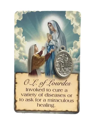 Our Lady of Lourdes Prayer Card and Medal