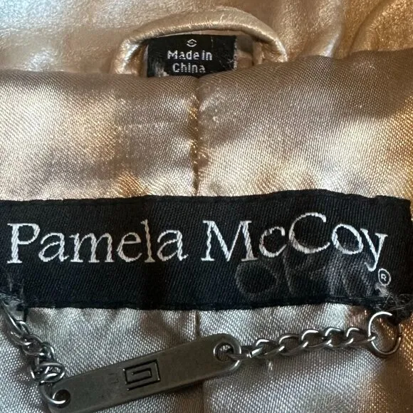 Pamela McCoy Rose Gold Genuine Leather Jacket Scalloped Trim Size Small Women's
