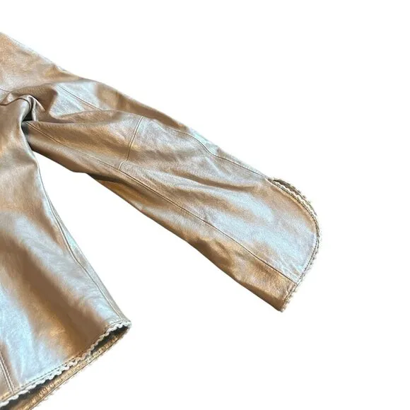 Pamela McCoy Rose Gold Genuine Leather Jacket Scalloped Trim Size Small Women's