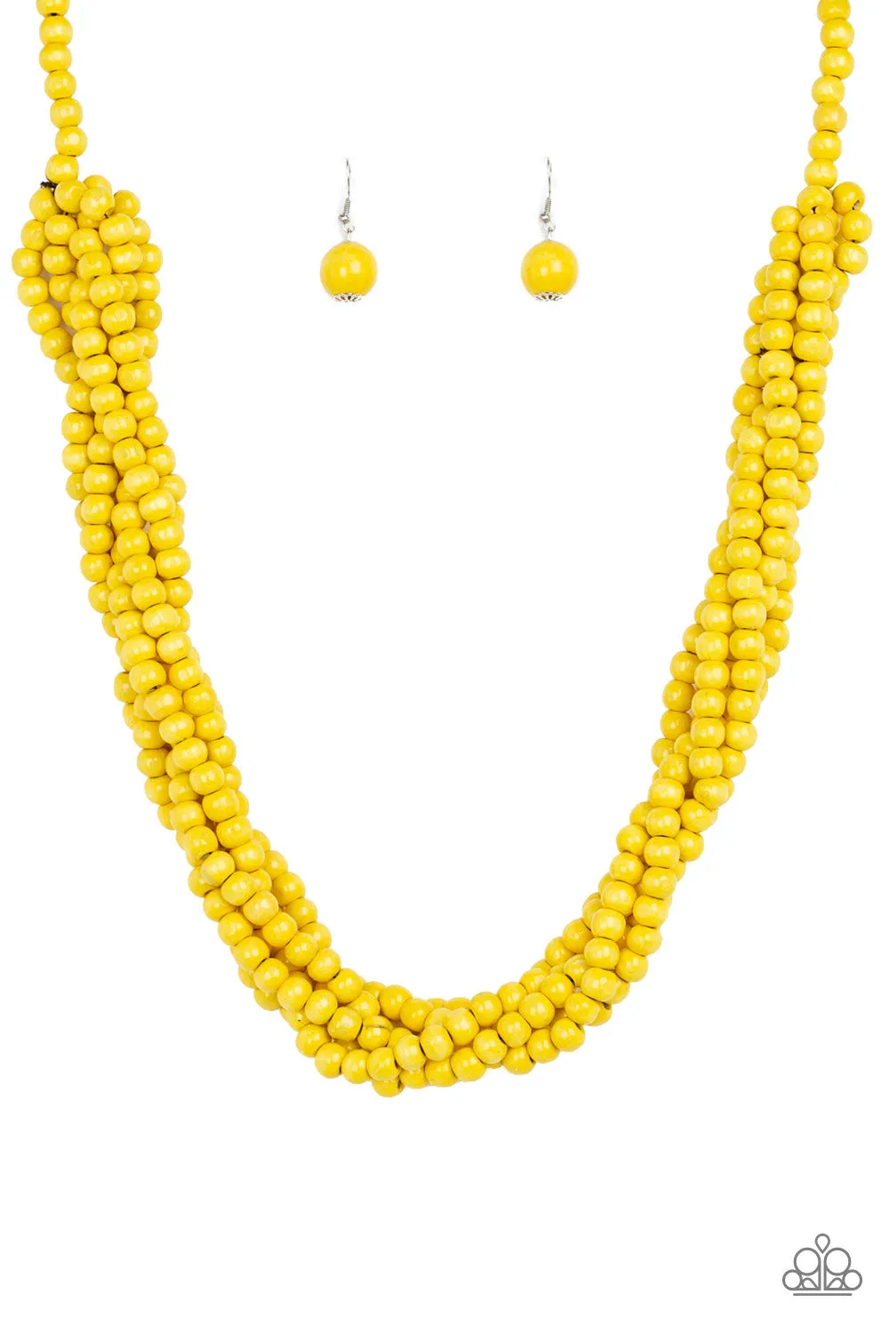 Paparazzi - Tahiti Tropic - Yellow Wood Necklace