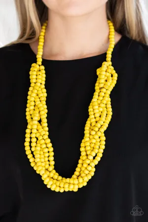 Paparazzi - Tahiti Tropic - Yellow Wood Necklace