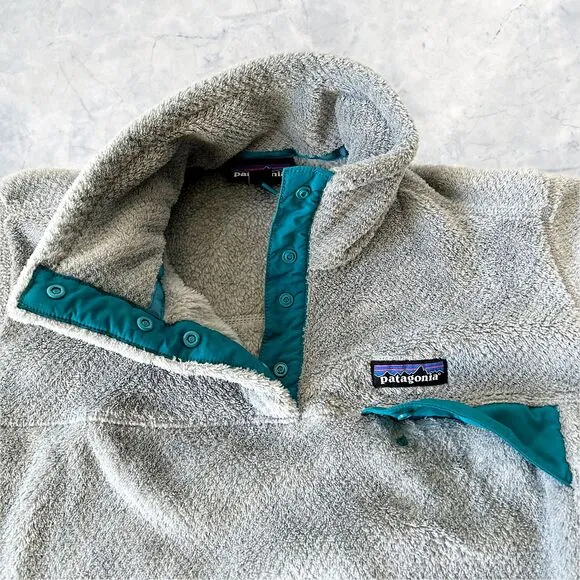 Patagonia Re-Tool 1/4 Snap Pullover Grey/Turquoise Polartec Fleece - Women's M