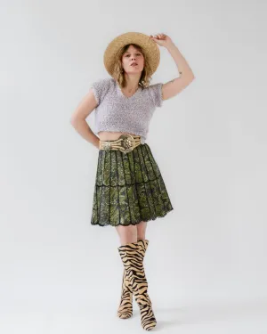 Patchwork Paisley Leather Scallop Skirt