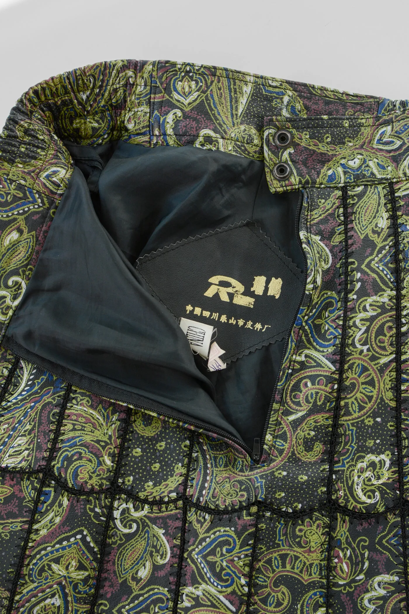 Patchwork Paisley Leather Scallop Skirt