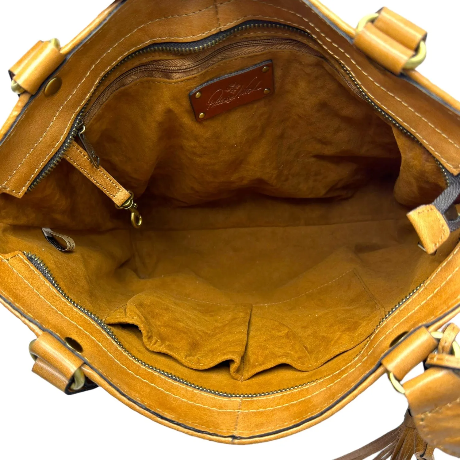 PATRICIA NASH Rena Tassel Woven Leather Tote / Shoulder Bag - Camel