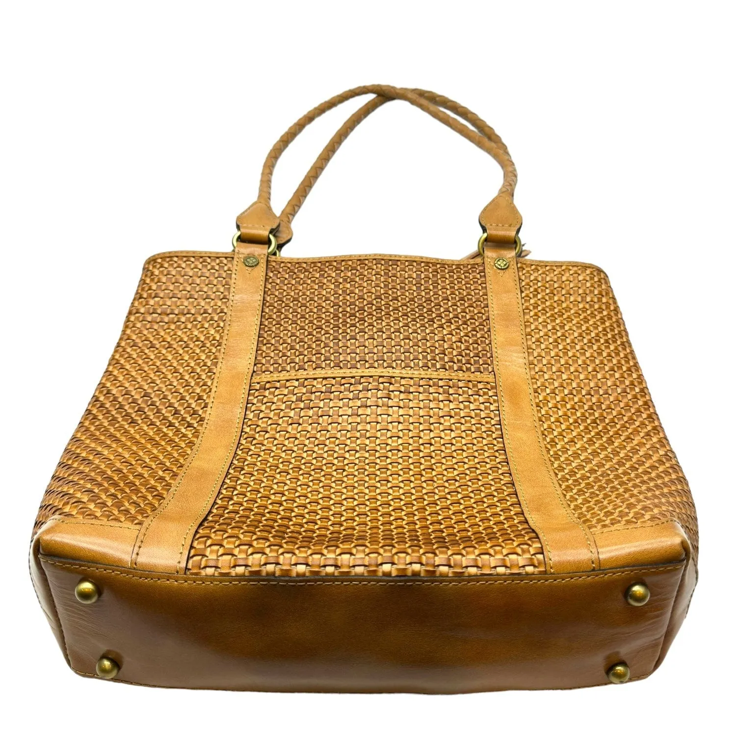 PATRICIA NASH Rena Tassel Woven Leather Tote / Shoulder Bag - Camel