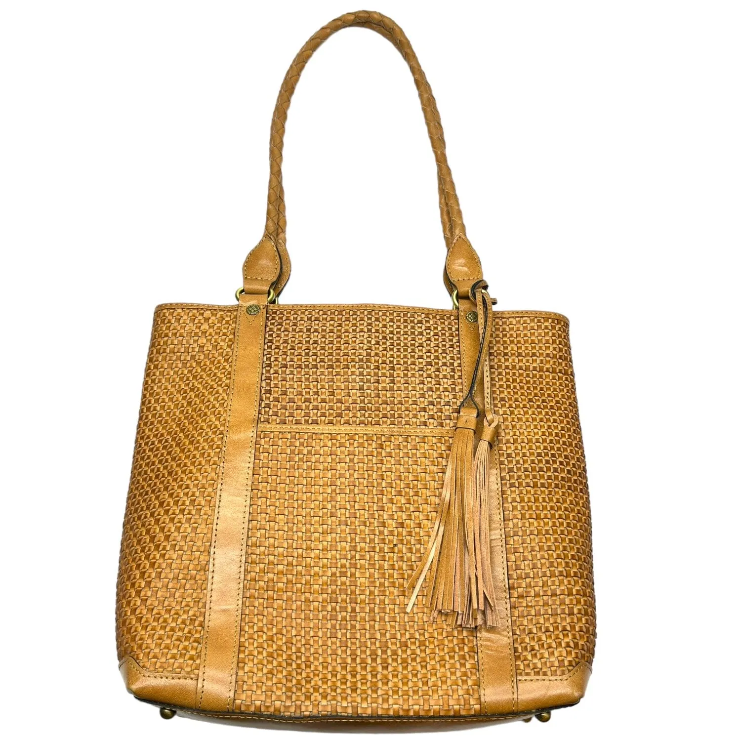 PATRICIA NASH Rena Tassel Woven Leather Tote / Shoulder Bag - Camel