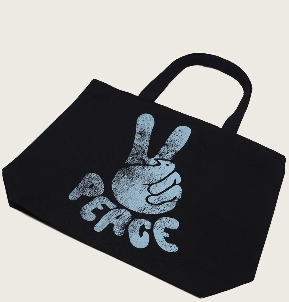 PEACE DOVE SIGN black Tote Bag