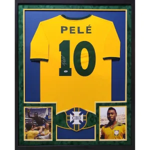 Pele Autographed Signed Framed Brazil Soccer Jersey PSA/DNA