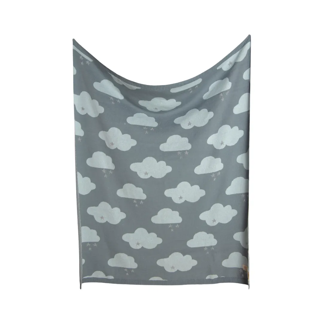 Personalized Baby Travel Set Blue Dreamy Clouds 3 Piece Knitted