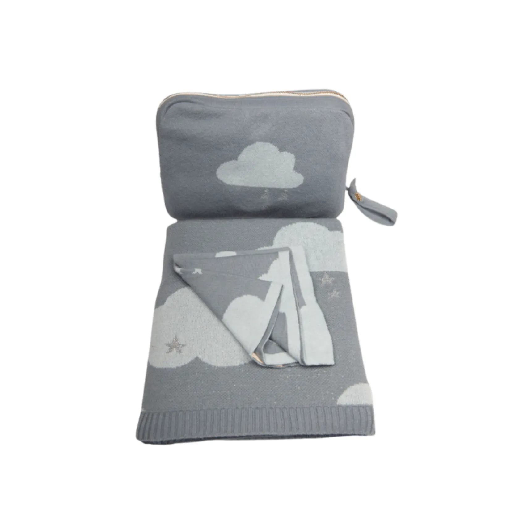 Personalized Baby Travel Set Blue Dreamy Clouds 3 Piece Knitted