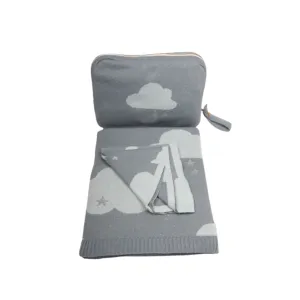 Personalized Baby Travel Set Blue Dreamy Clouds 3 Piece Knitted