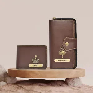 Personalized Couple's Combo : Premium Lady Wallet ( Product 1 )& Men's Wallet(Product 2) - Brown