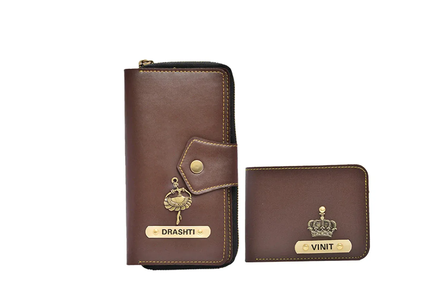Personalized Couple's Combo : Premium Lady Wallet ( Product 1 )& Men's Wallet(Product 2) - Brown