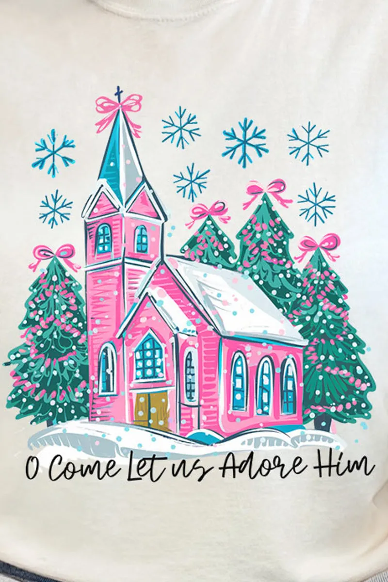 Pink Church Come Let Us Adore Him Comfort Colors Heavyweight Long Sleeve T-Shirt