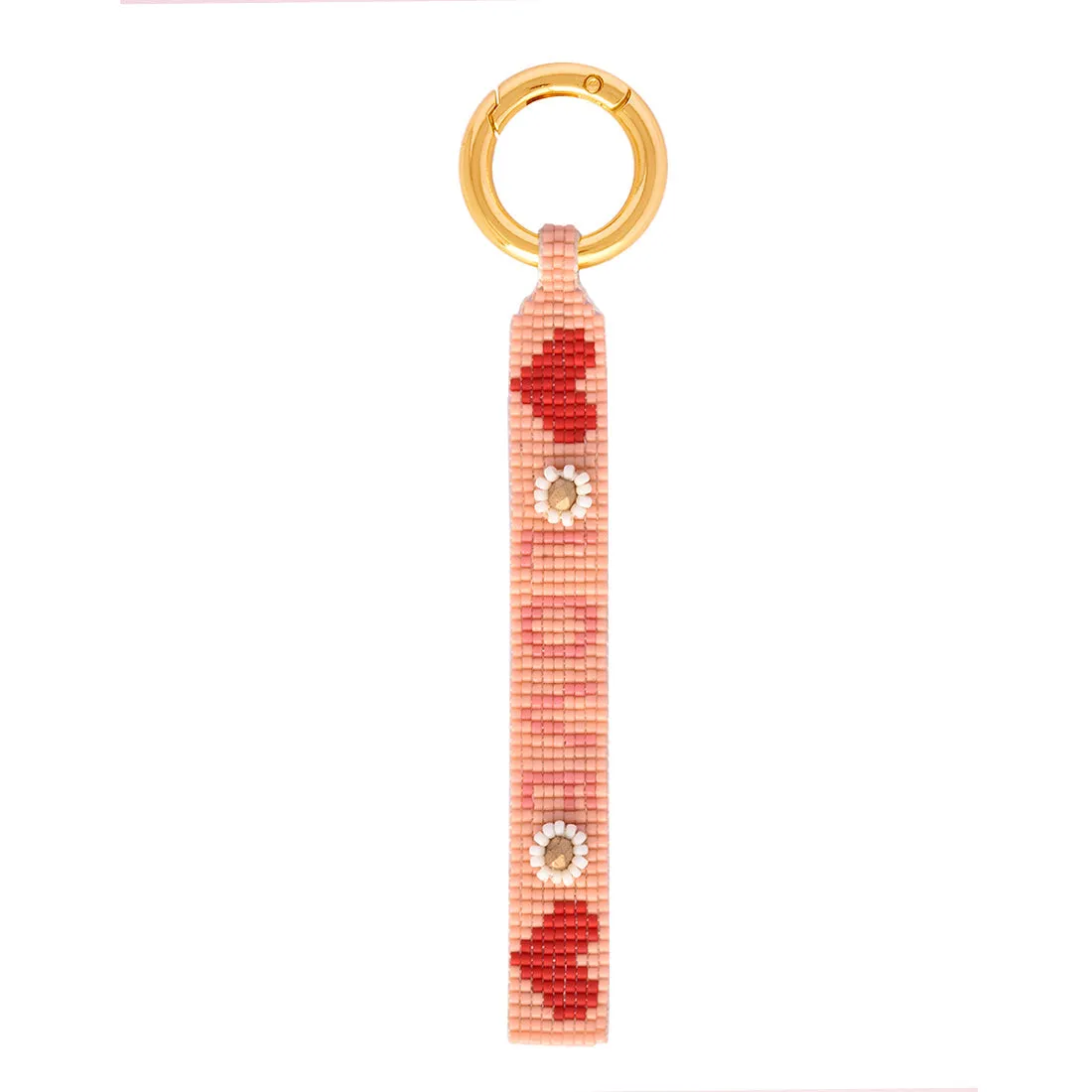 Pink Miyuki bead-woven bag charm/keychain