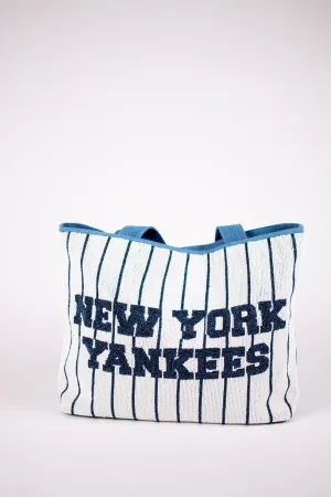 Pinstripe Fully Beaded Tote