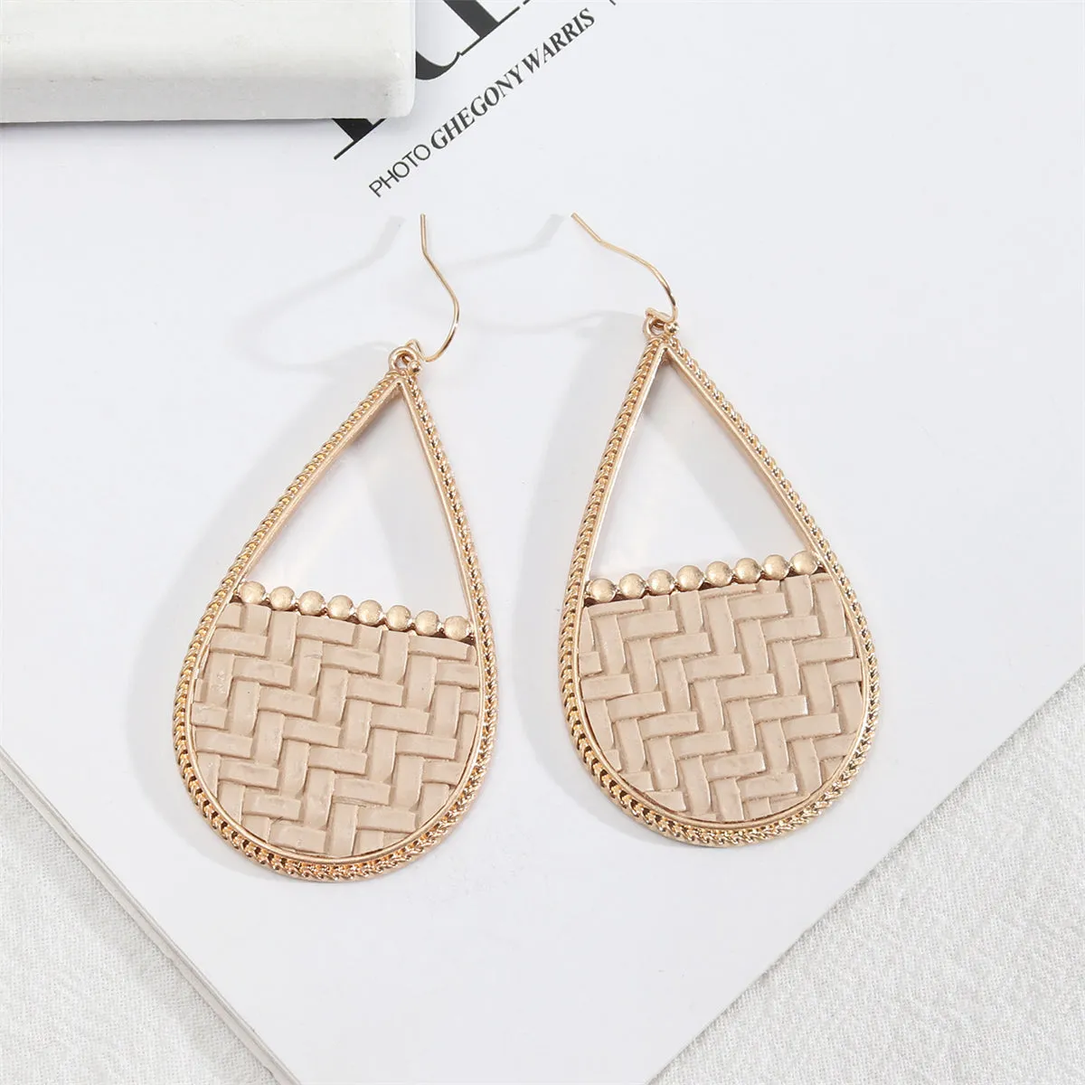Polyurethane & 18K Gold-Plated Woven Openwork Teardrop Earrings