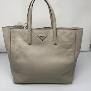 Prada Beige Saffiano Leather Top Handle Tote with Cross Body Strap and Silver Hardware