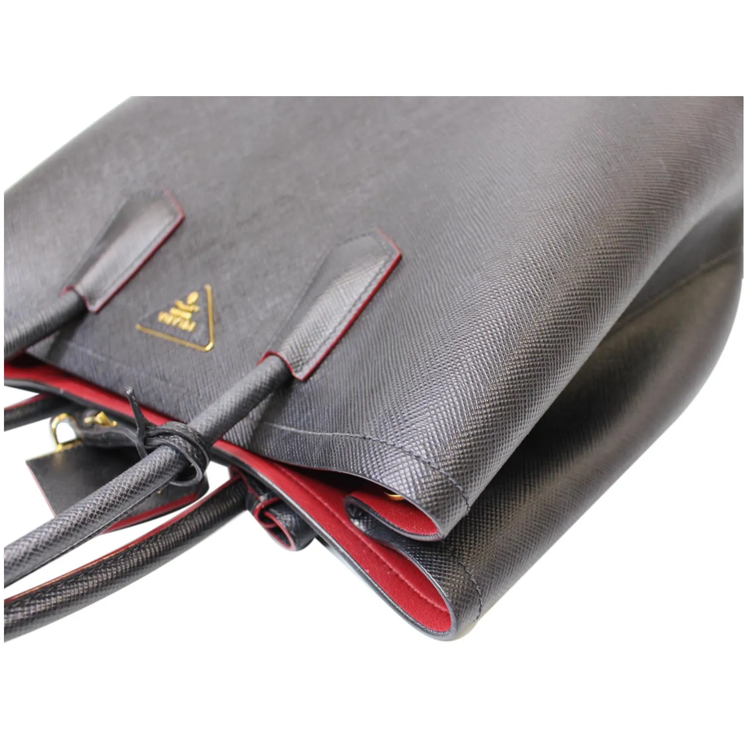 PRADA Double Handle Saffiano Leather Tote Bag Black