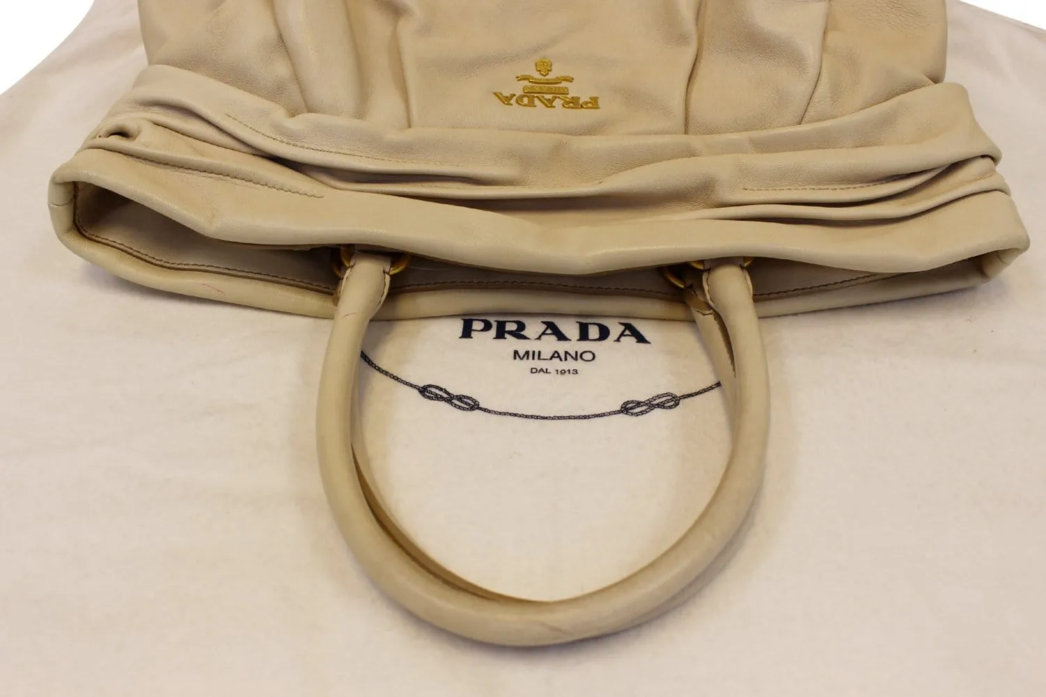 PRADA Nappa Frills Shopping Beige Leather Tote Bag - Last Call