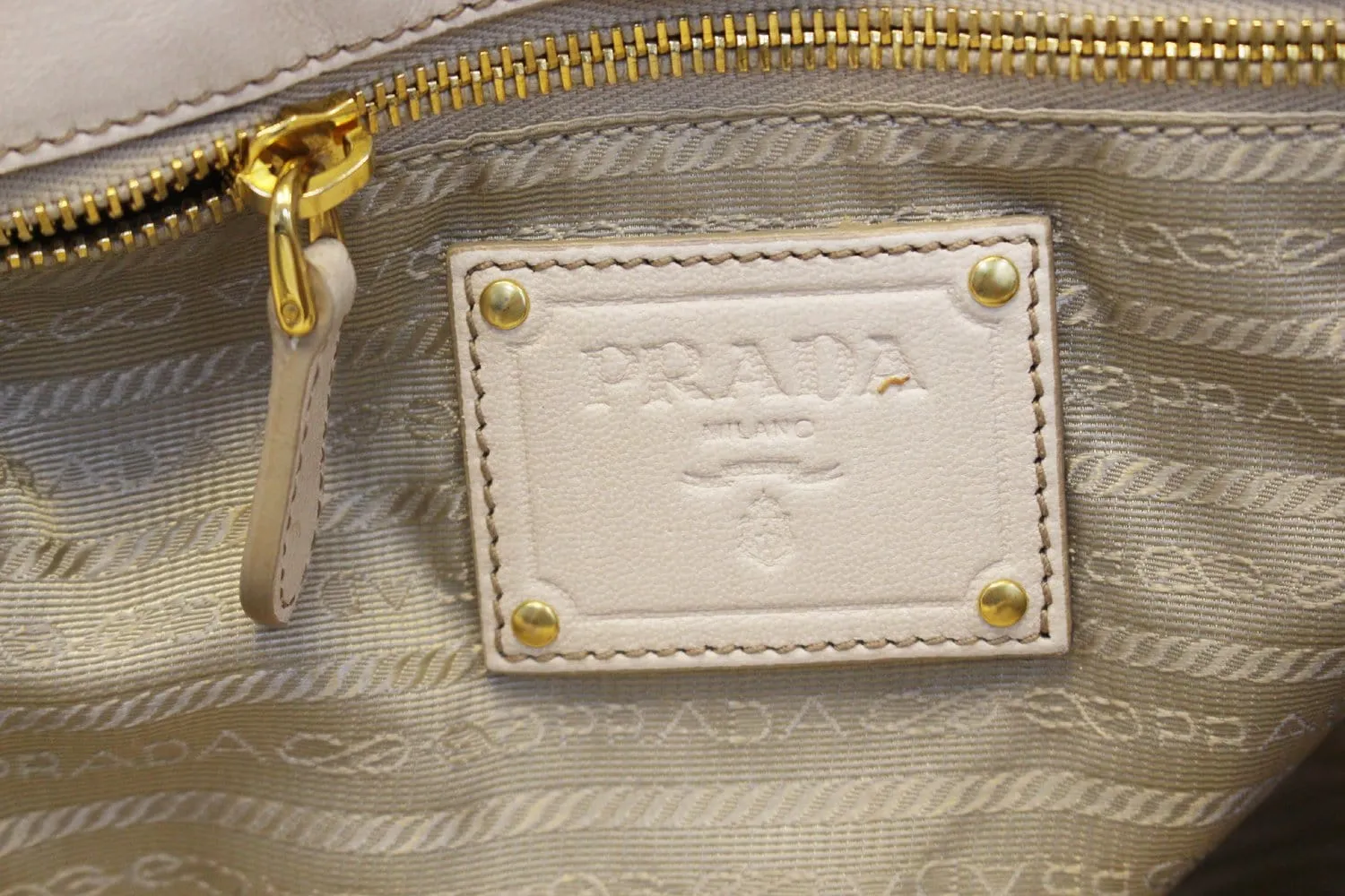 PRADA Nappa Frills Shopping Beige Leather Tote Bag - Last Call