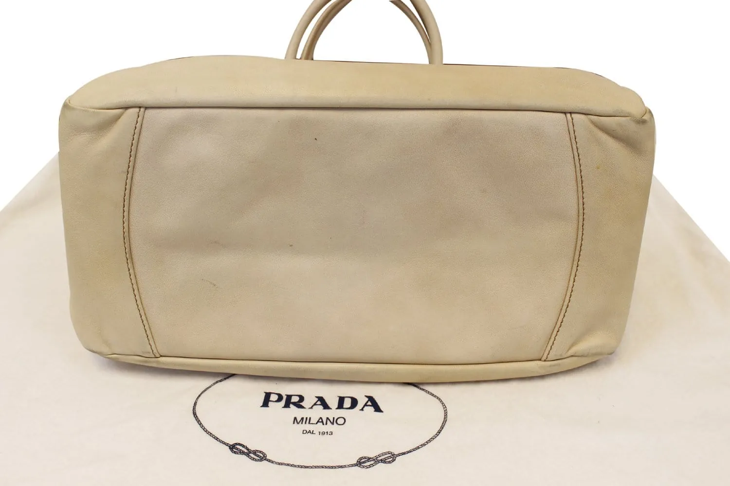 PRADA Nappa Frills Shopping Beige Leather Tote Bag - Last Call