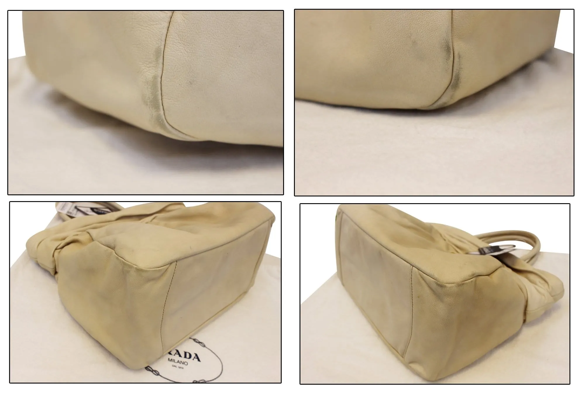 PRADA Nappa Frills Shopping Beige Leather Tote Bag - Last Call
