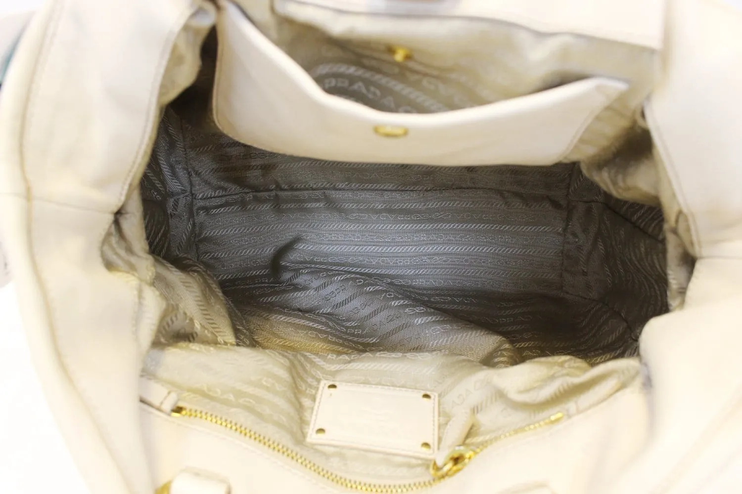 PRADA Nappa Frills Shopping Beige Leather Tote Bag - Last Call
