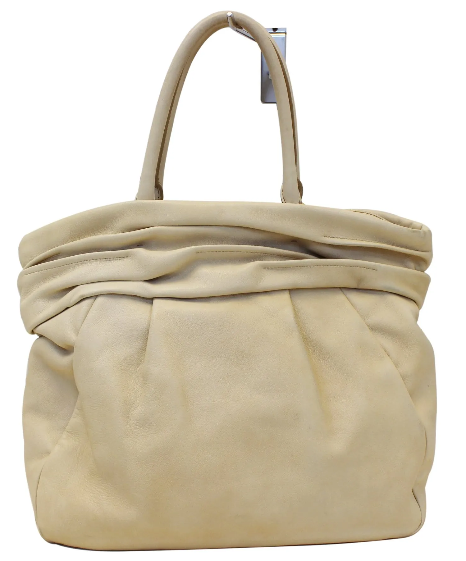 PRADA Nappa Frills Shopping Beige Leather Tote Bag - Last Call