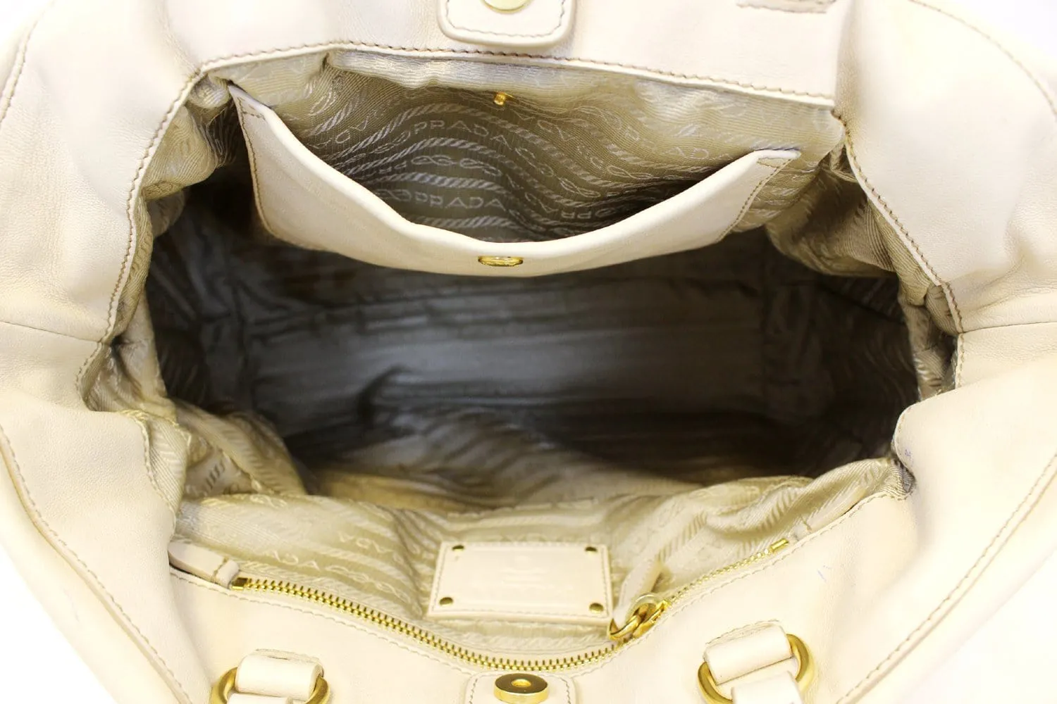 PRADA Nappa Frills Shopping Beige Leather Tote Bag - Last Call