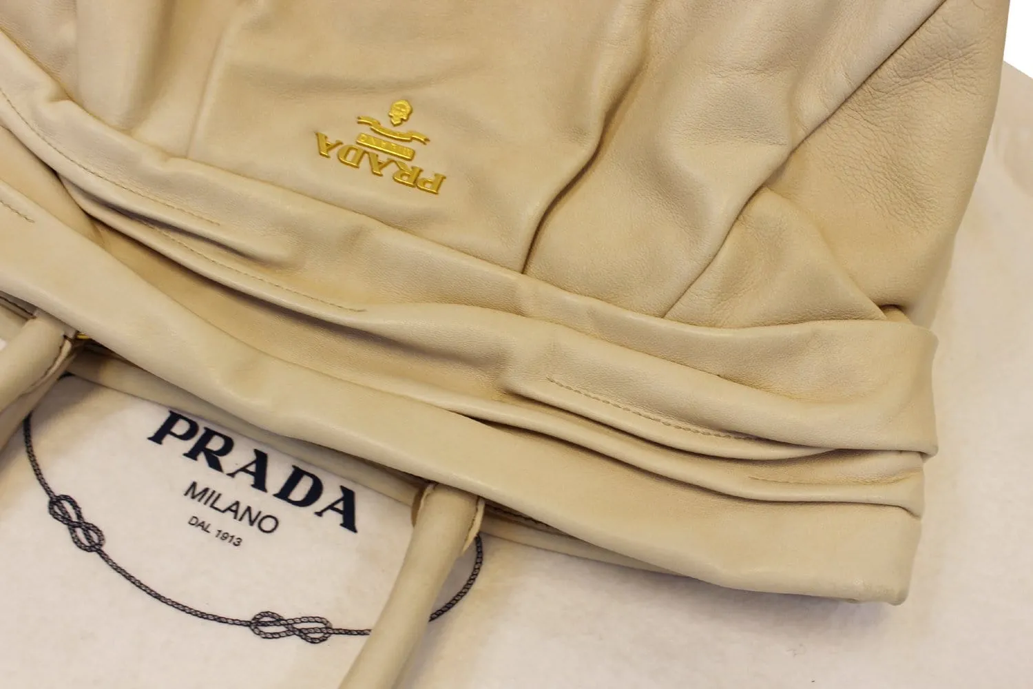 PRADA Nappa Frills Shopping Beige Leather Tote Bag - Last Call