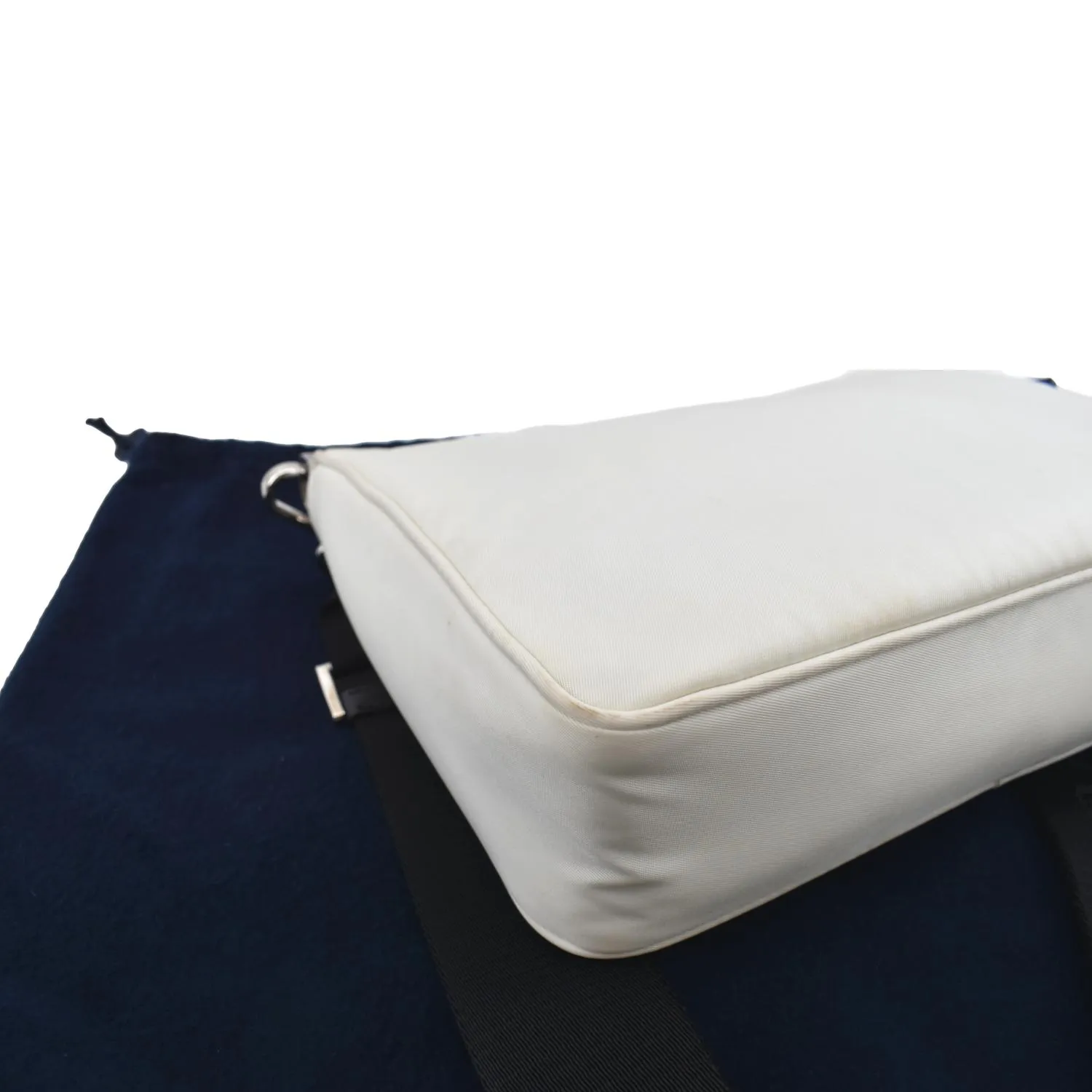 PRADA Re-Nylon Leather Shoulder Bag White